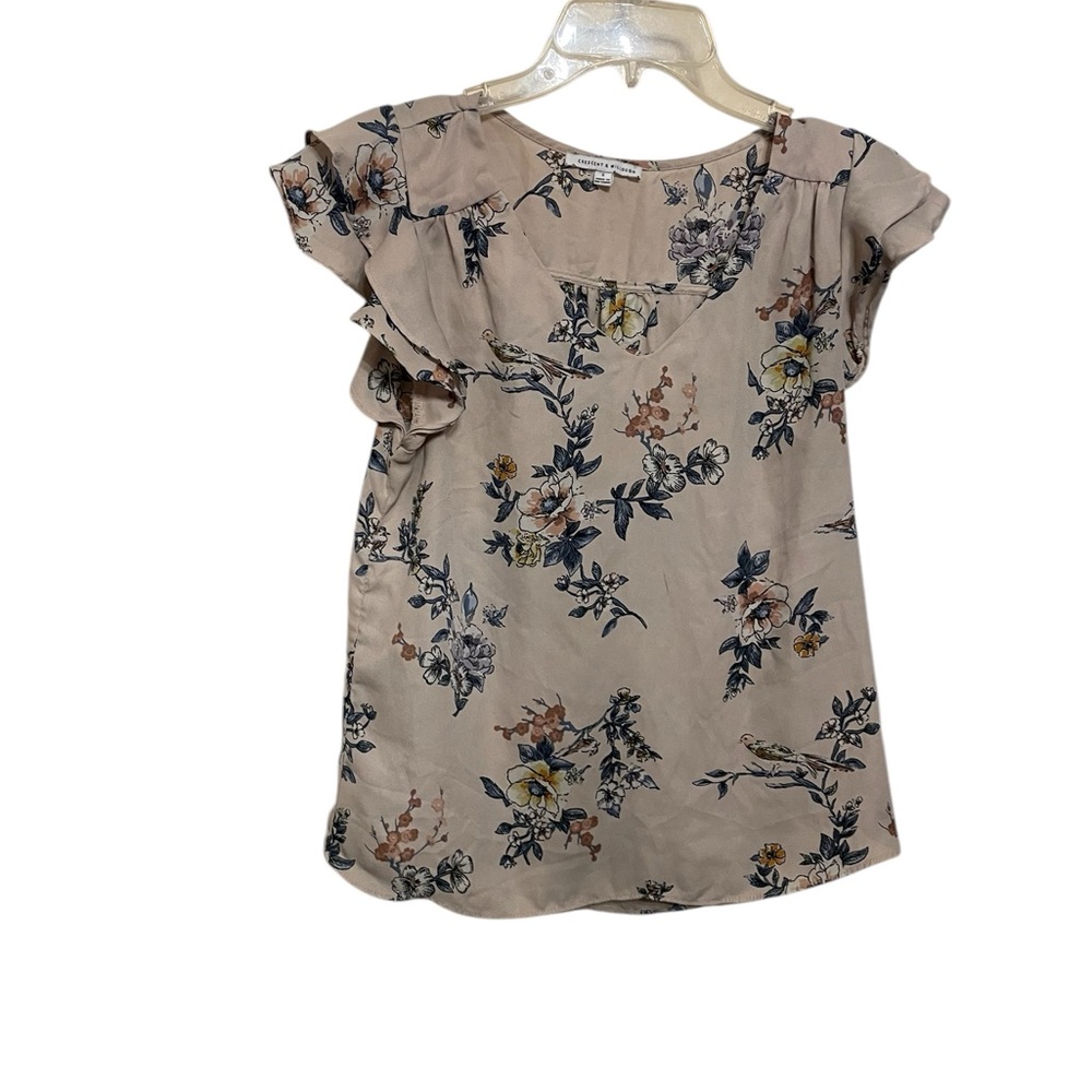 Crescent & Willough multicolored Ruffled Cap Sleeve Blouse  Floral Design Sz S